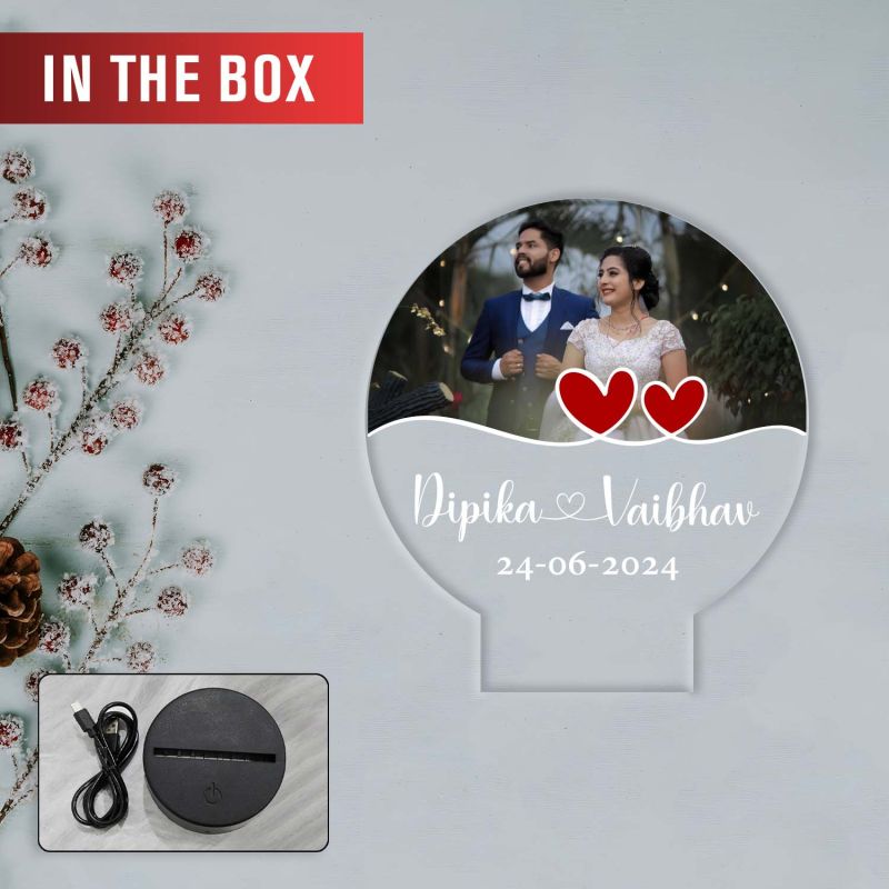 Personalized Acrylic LED Photo Lamp with Automatic Color Changing Light Anniversary Gift for Couples, Husband, Wife, Wedding, Birthday, Valentine's Day